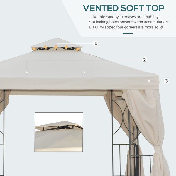 10 x 10 gazebo with double-pitched roof and side walls, cream white