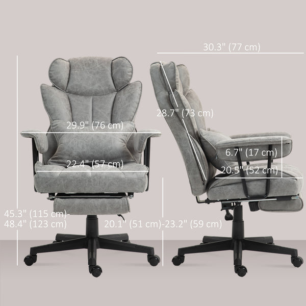 Office chair with footrest and lumbar support, grey