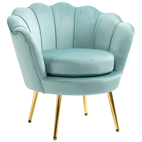 Lotus accent chair in velvet fabric with gold metal legs, green