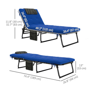 Set of 2 Folding Lounge Chairs with 4-Level Reclining Backrest with Cushion, Breathable Mesh Fabric, Side Pocket, Headrest, Blue