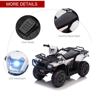 12V Off-Road Quad with MP3 Music and Knobby Tires, White