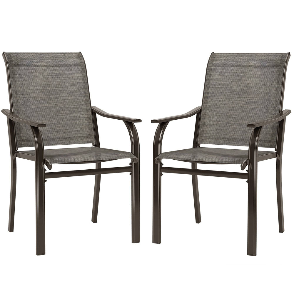 Set of 2 Patio Chairs with Armrests and High Back, Brown