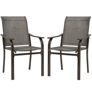 Set of 2 Patio Chairs with Armrests and High Back, Brown