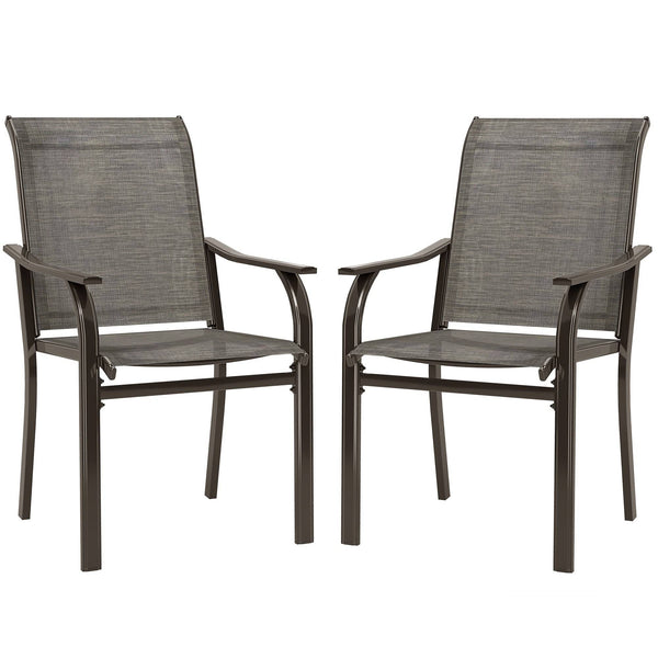 Set of 2 Patio Chairs with Armrests and High Back, Brown