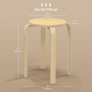 Set of 4 round stackable wooden stools for small spaces – Natural