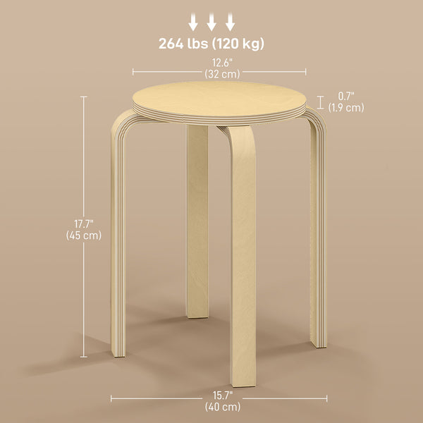Set of 4 round stackable wooden stools for small spaces – Natural