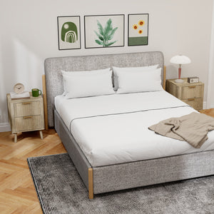 Set of 2 bedside tables with fluted handles and drawers, oak effect