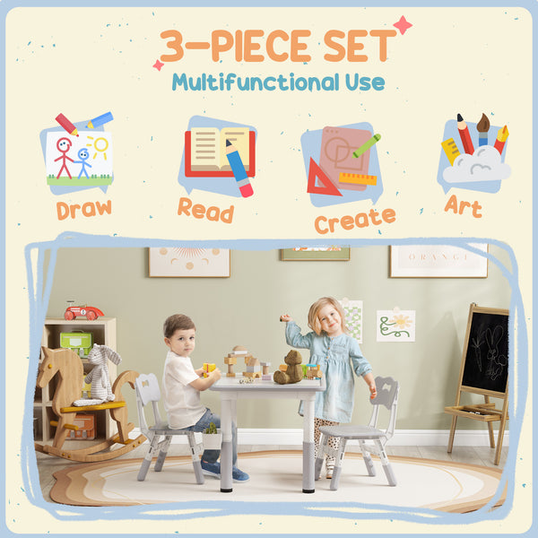 3-Piece Height Adjustable Table and Chair Set with Storage, Grey