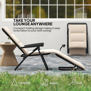 Reclining lounge chair with 6-position adjustable backrest, beige