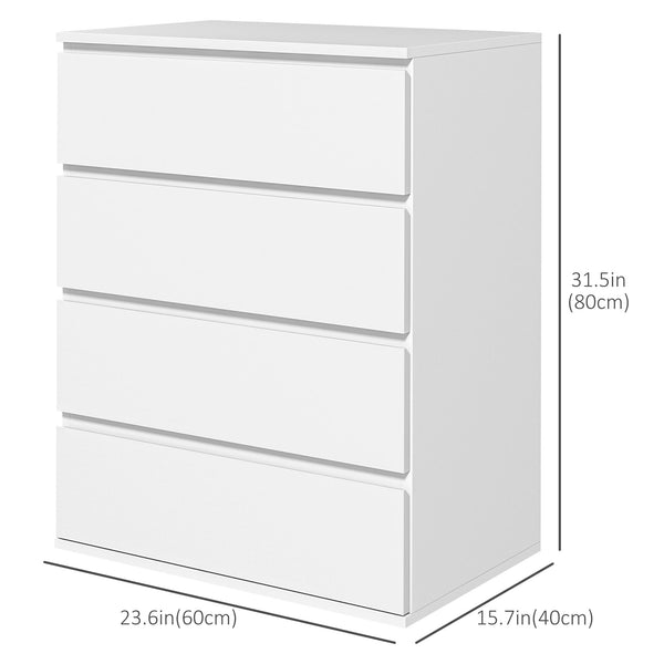 4-drawer chest of drawers, high-gloss finish, with metal runners and grooved handles, white