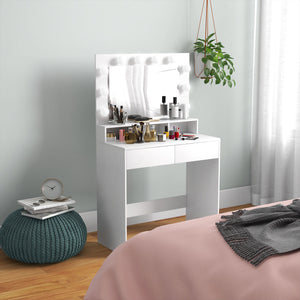 Dressing table with LED lighting mirror and drawers, white