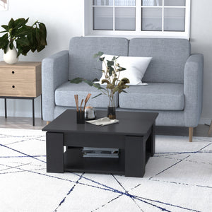 Simple and modern 2-tier coffee table with lower shelf, black