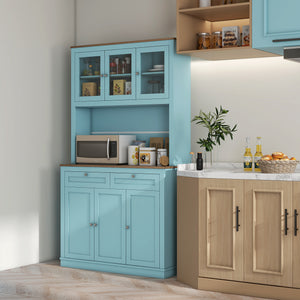 Pantry with microwave space and glass doors, blue