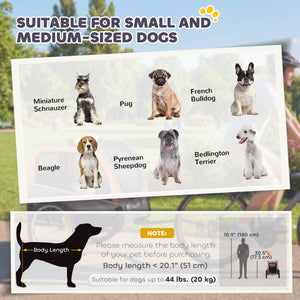 Dog bike trailer with 2 doors, large wheels and safety flag.