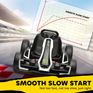 24V Electric Go-Kart with Adjustable Seat, Seat Belt, Horn, White