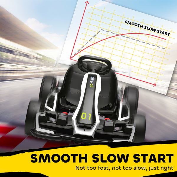 24V Electric Go-Kart with Adjustable Seat, Seat Belt, Horn, White