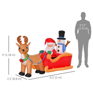 Inflatable Santa Claus and Snowman on Sleigh with 2m Reindeer
