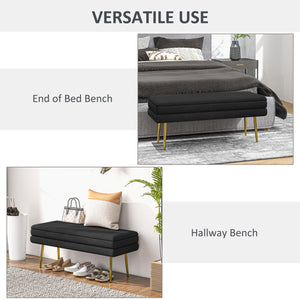Velvet storage ottoman with steel legs, black
