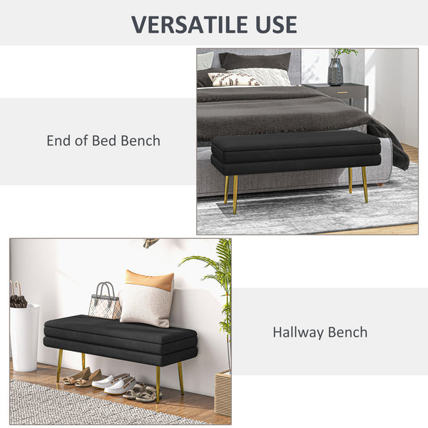 Velvet storage ottoman with steel legs, black