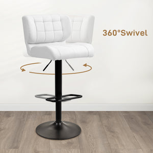 Set of 2 swivel bar stools in faux leather, white