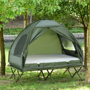 Foldable Portable Camping Tent Air Mattress with Carry Bag and Pump Backpacking Shelter Sleeping Bed Dark Green