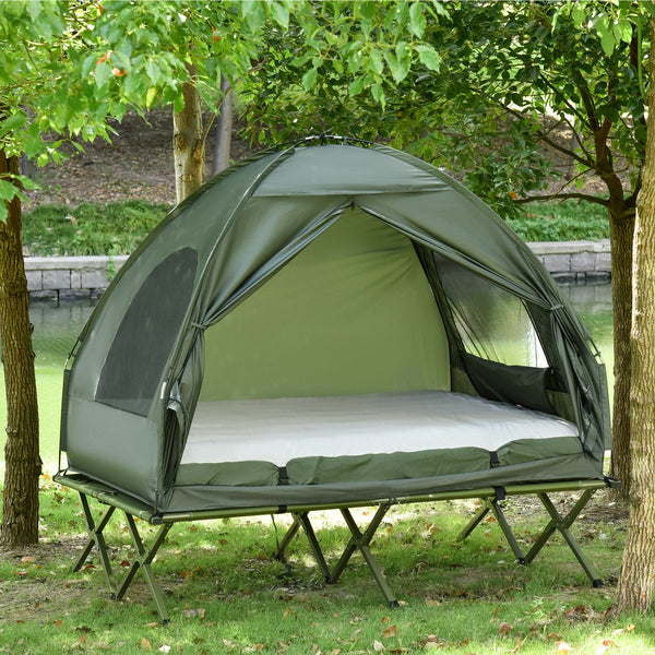 Foldable Portable Camping Tent Air Mattress with Carry Bag and Pump Backpacking Shelter Sleeping Bed Dark Green