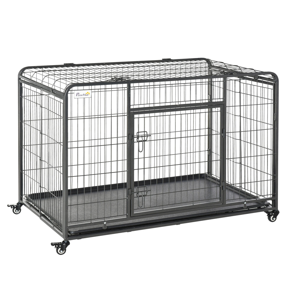 Heavy-duty foldable crate with double door, lockable casters and tray