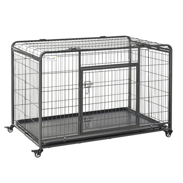Heavy-duty foldable crate with double door, lockable casters and tray