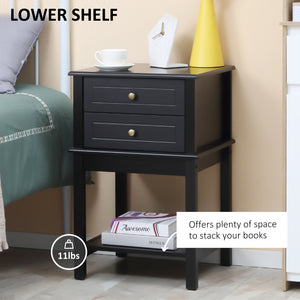 Modern side table with drawers and storage shelf, matte black