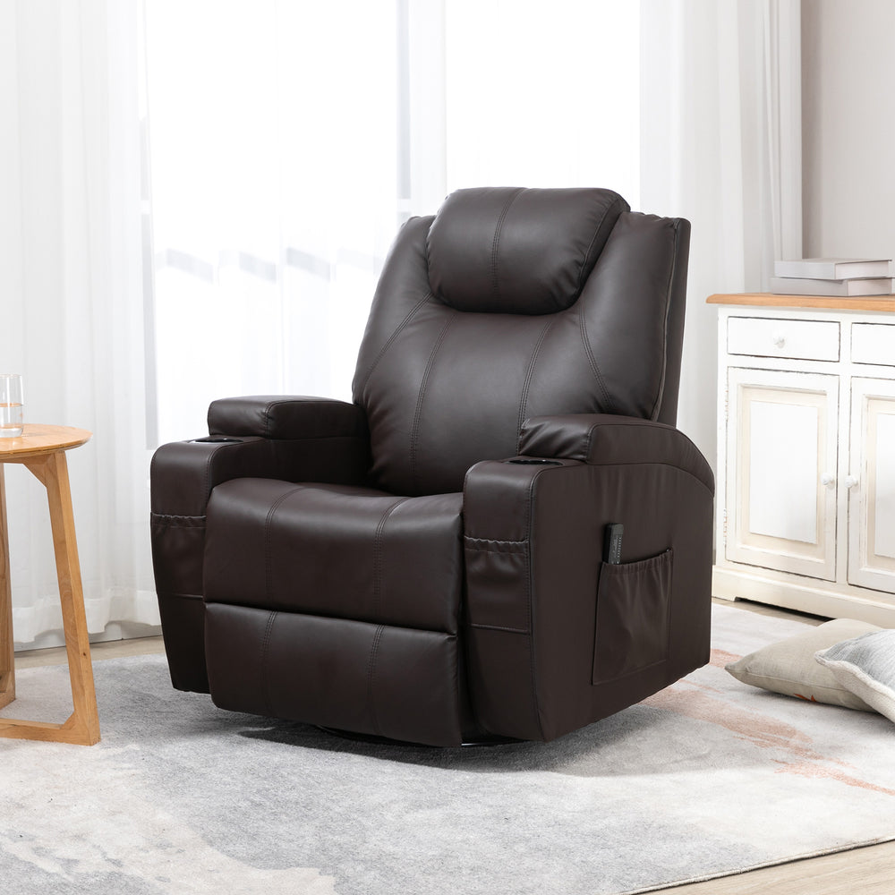 Massage chair with 8 vibration points, swivel rocker recliner, brown
