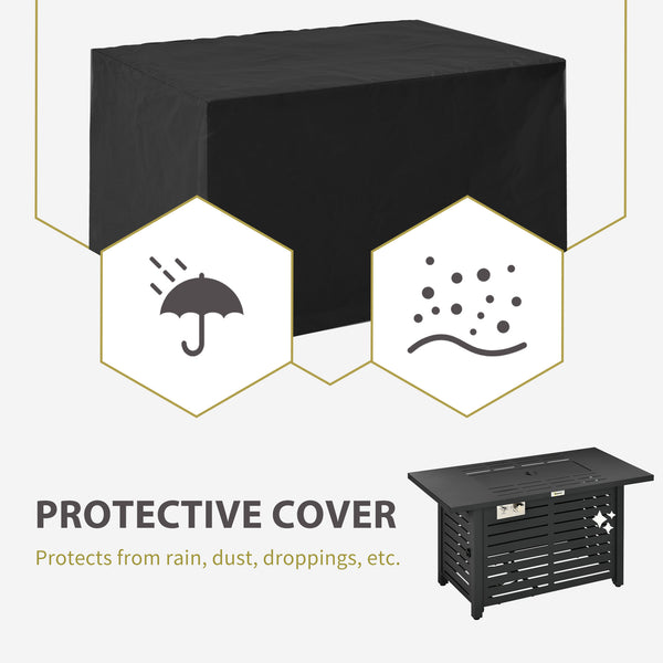 Outdoor propane gas fire pit with steel tray and lid and glass windscreen