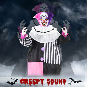68-inch Animated Halloween Clown with Red LED Eyes, Sounds, and Motion – Black, White, and Pink