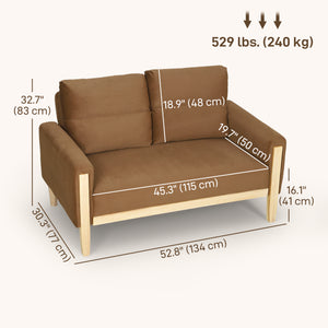 2-seater velvet sofa with solid wood legs, brown