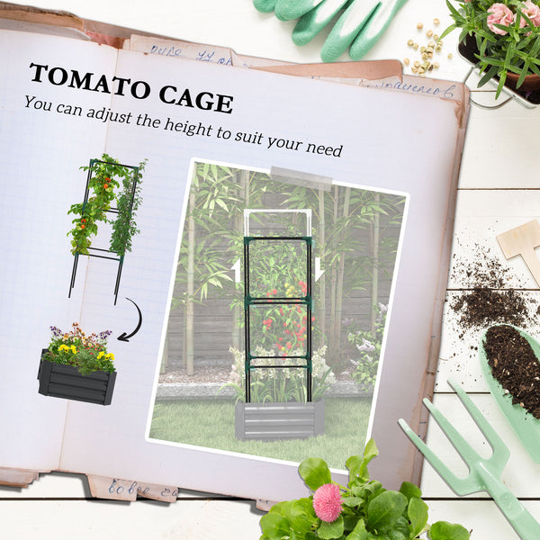 Galvanized planter with 3-tier trellis, grey 