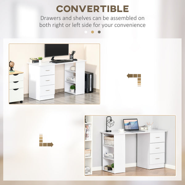 47-inch Desk with 3-Tier Storage Shelves, White