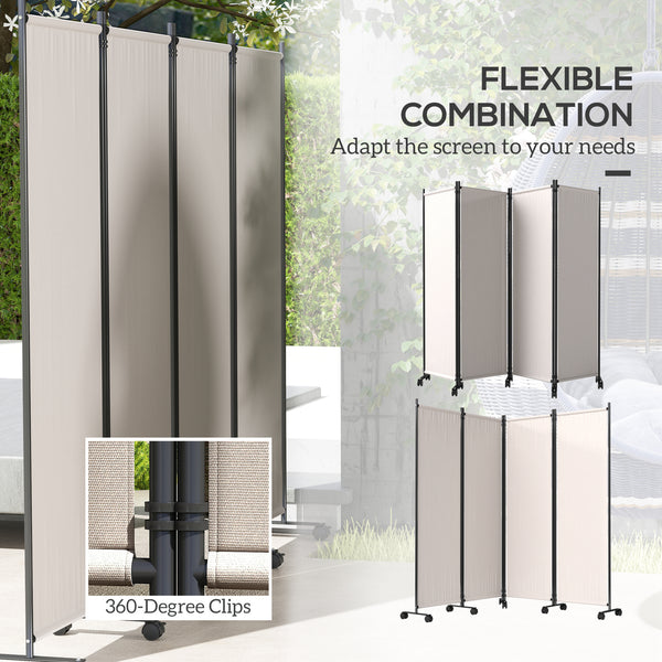Folding screen with wheels, cream white
