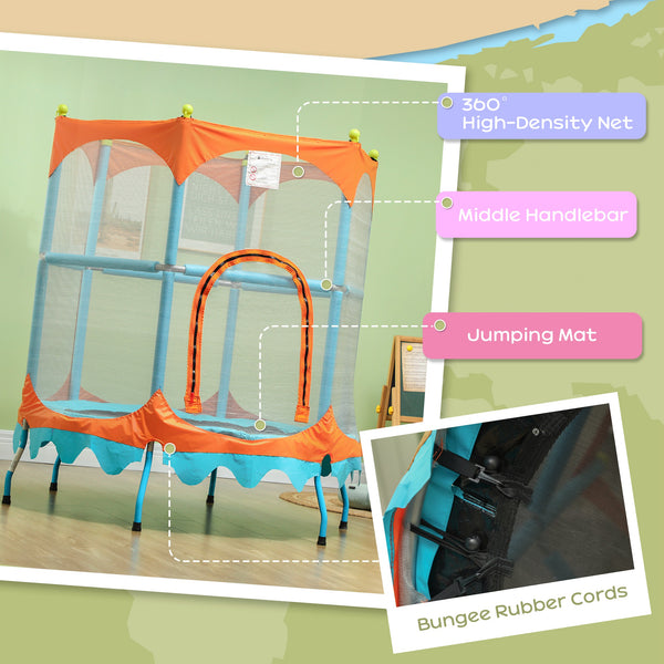 Mini trampoline de 4,6 pieds avec barre de maintien et filet de sécurité, bleu