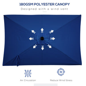 9.7-foot parasol with 22 solar LED lights and tilt, dark blue 