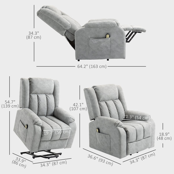 Lift Chair for Seniors, Microfiber Electric Recliner with Remote Control, Light Grey