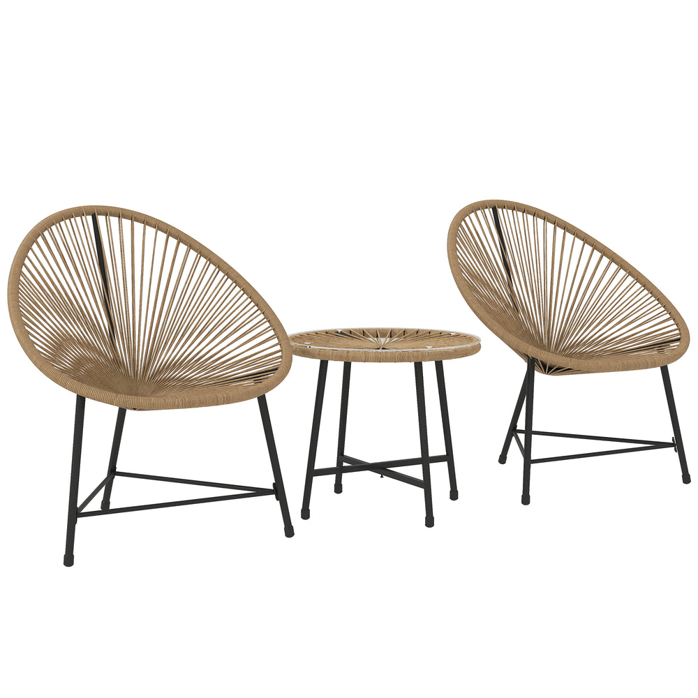 3-piece outdoor wicker bistro set with Acapulco chairs and glass-top table, natural wood