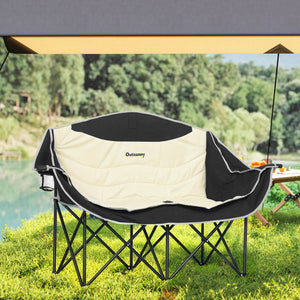 Double Camping Chair with Cup Holder and Carry Bag, Load Capacity: 250 kg, Khaki