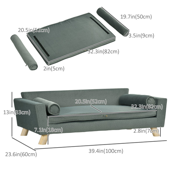 Dog Sofa Bed with Removable and Washable Cushions, Waterproof Fabric, for Medium and Large Dogs, Grey