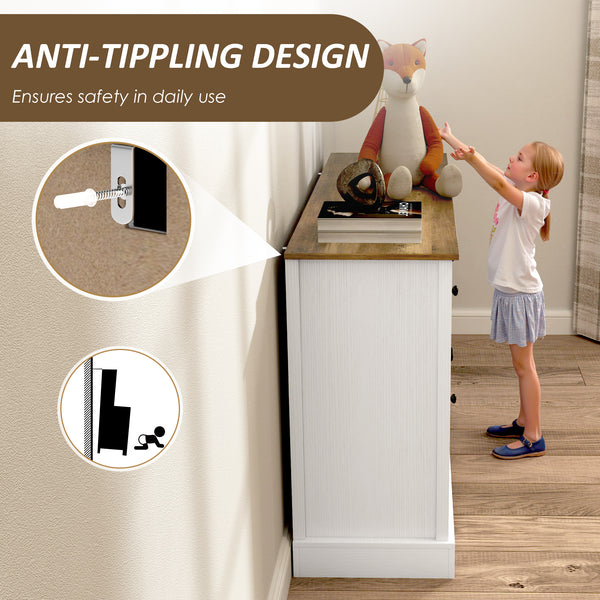 Sideboard with glass doors and adjustable shelves, aged white