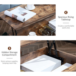 Rustic Brown Lift-Up Coffee Table for Living Room