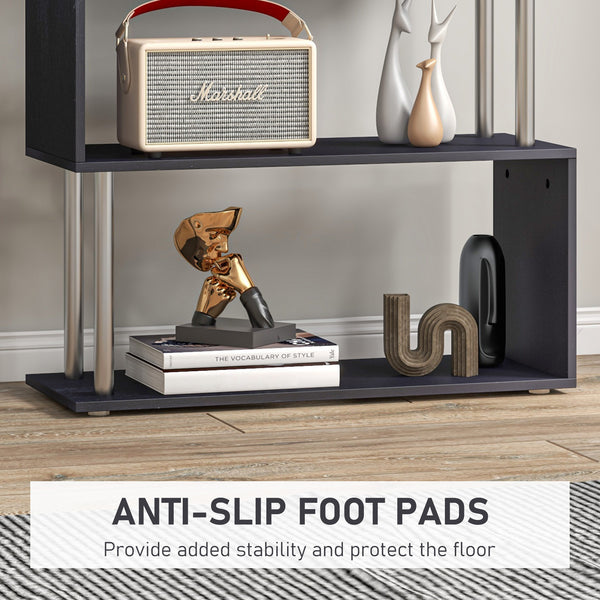 5-Tier Geometric Wooden Bookcase, Black