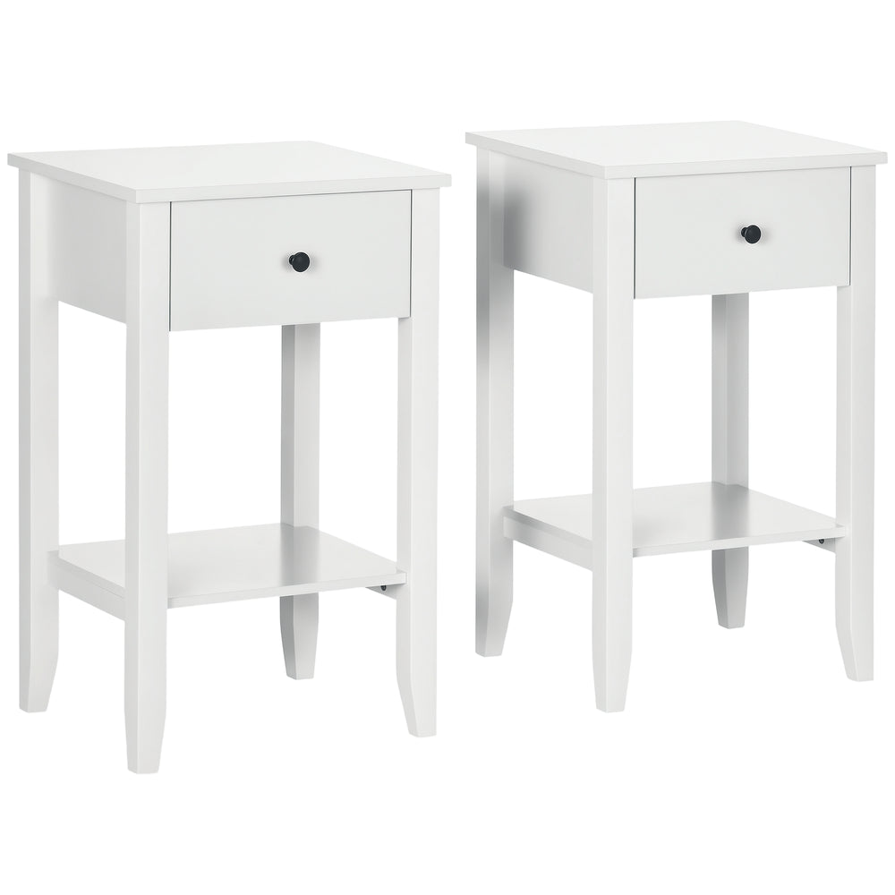 Set of 2 side tables with drawer and lower shelf, white