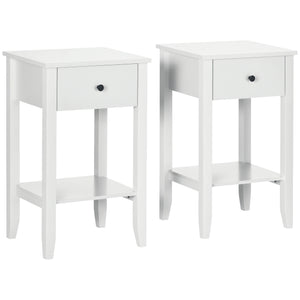 Set of 2 side tables with drawer and lower shelf, white