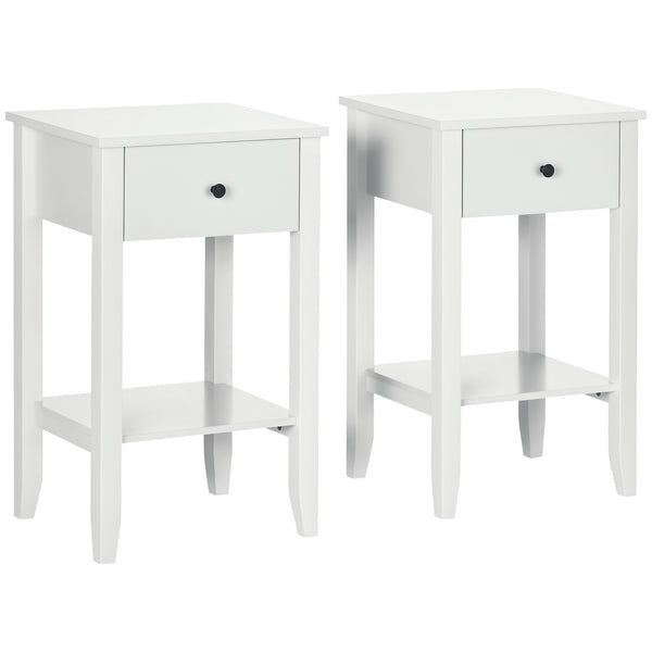 Set of 2 side tables with drawer and lower shelf, white