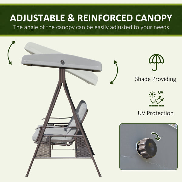 Swing chair for 3 people with steel canopy, light grey 