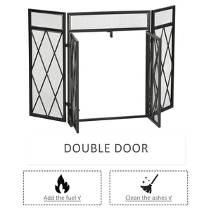 3-panel fire screen with double black doors